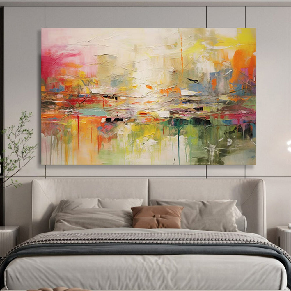 Colorful Abstract Cityscape “Dynamic Urban Impressions” Painting On Canvas DKH123