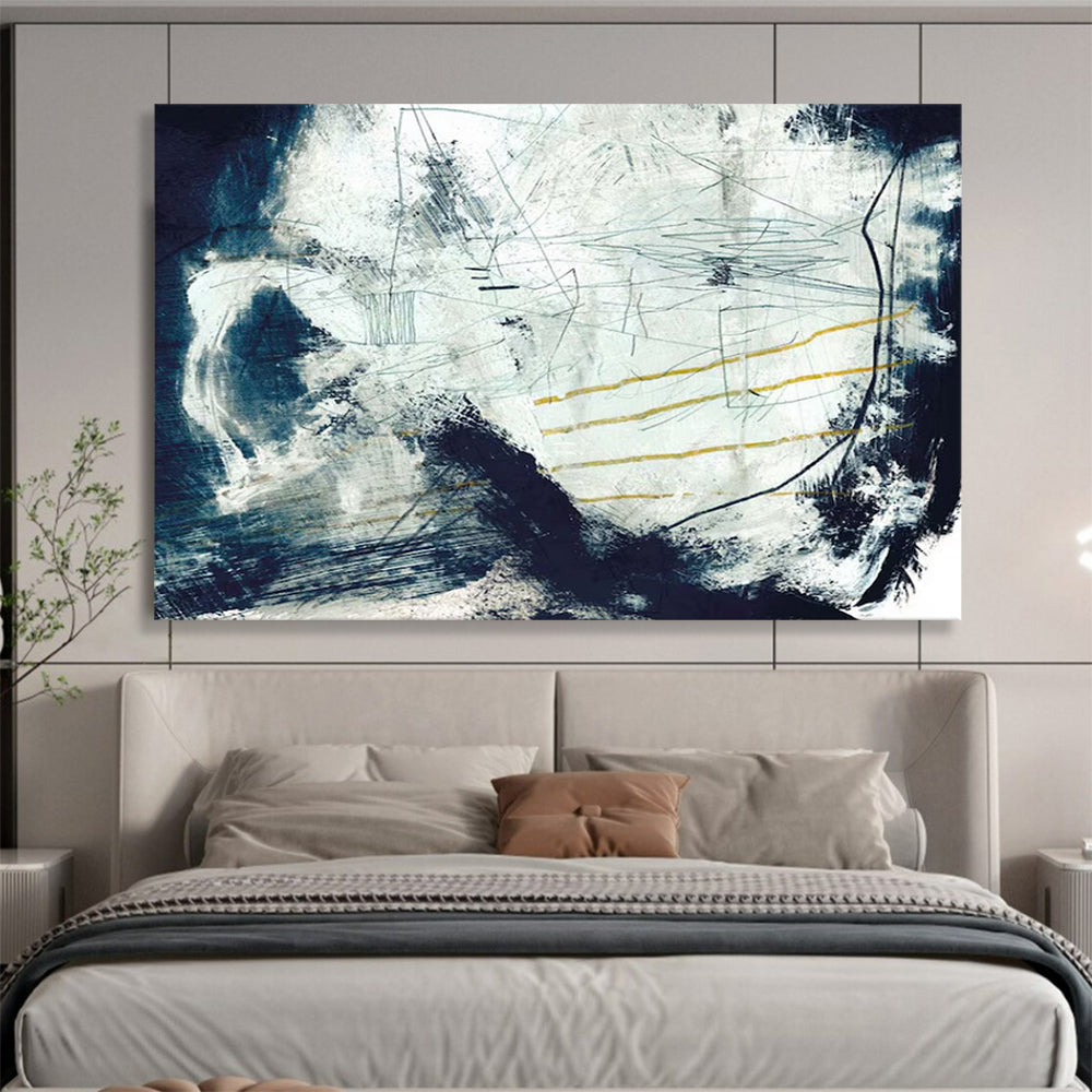 “Blue - White Abstract with Yellow Accents” Abstract Expressionist Painting On Canvas DLZ141