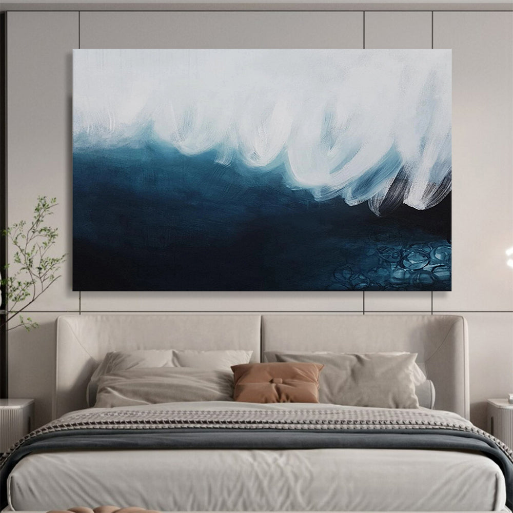 Monochromatic Abstract Wave - Shades of Blue and White Painting On Canvas DKH039