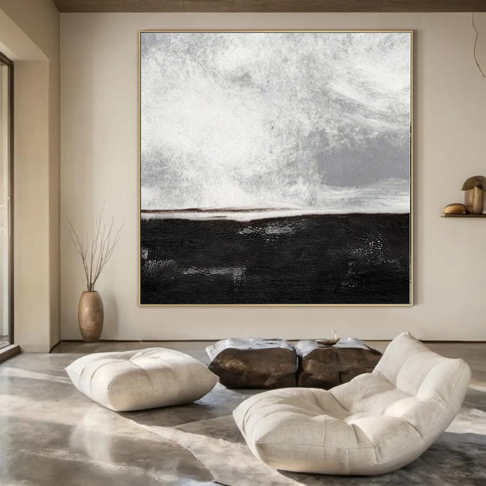 “Black - White Abstract Horizon” – Abstract Landscape Painting CT1154