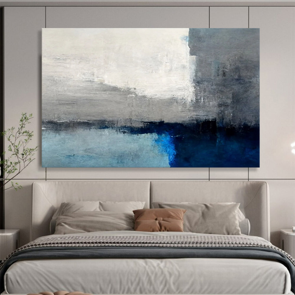 “Gray - Blue Abstract Horizon” Abstract Painting On Canvas DLZ074