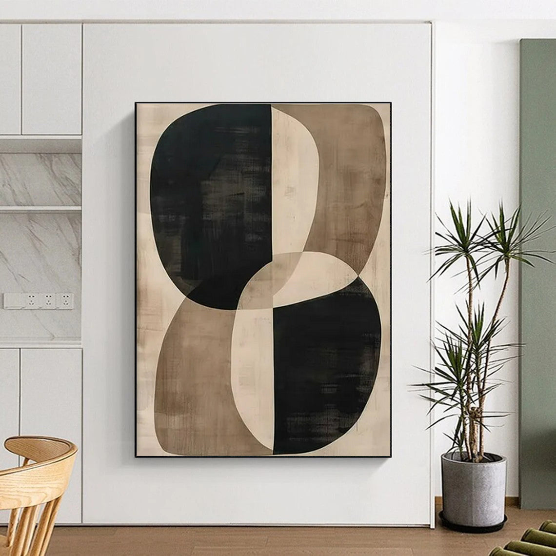 “Black - Beige Curvilinear Forms” ,Abstract Geometric Art CT0865