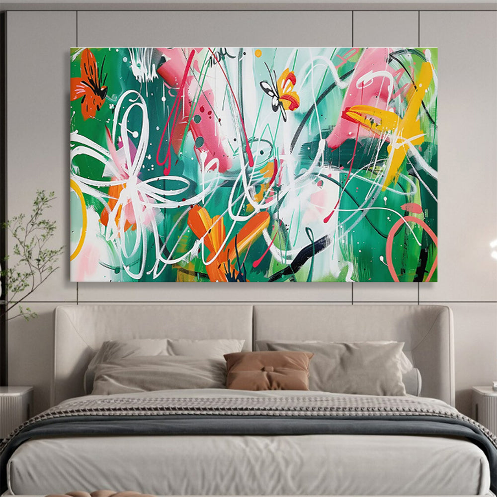 Colorful Butterflies and Swirls Abstract Painting On Canvas DKH223