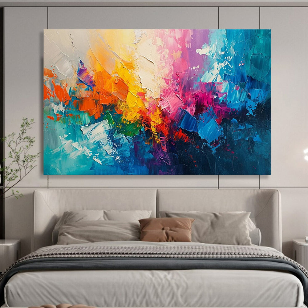 “Vibrant, Textured Abstract ‘Rainbow Energy Burst’” - Impasto Abstract Painting On Canvas DLZ049