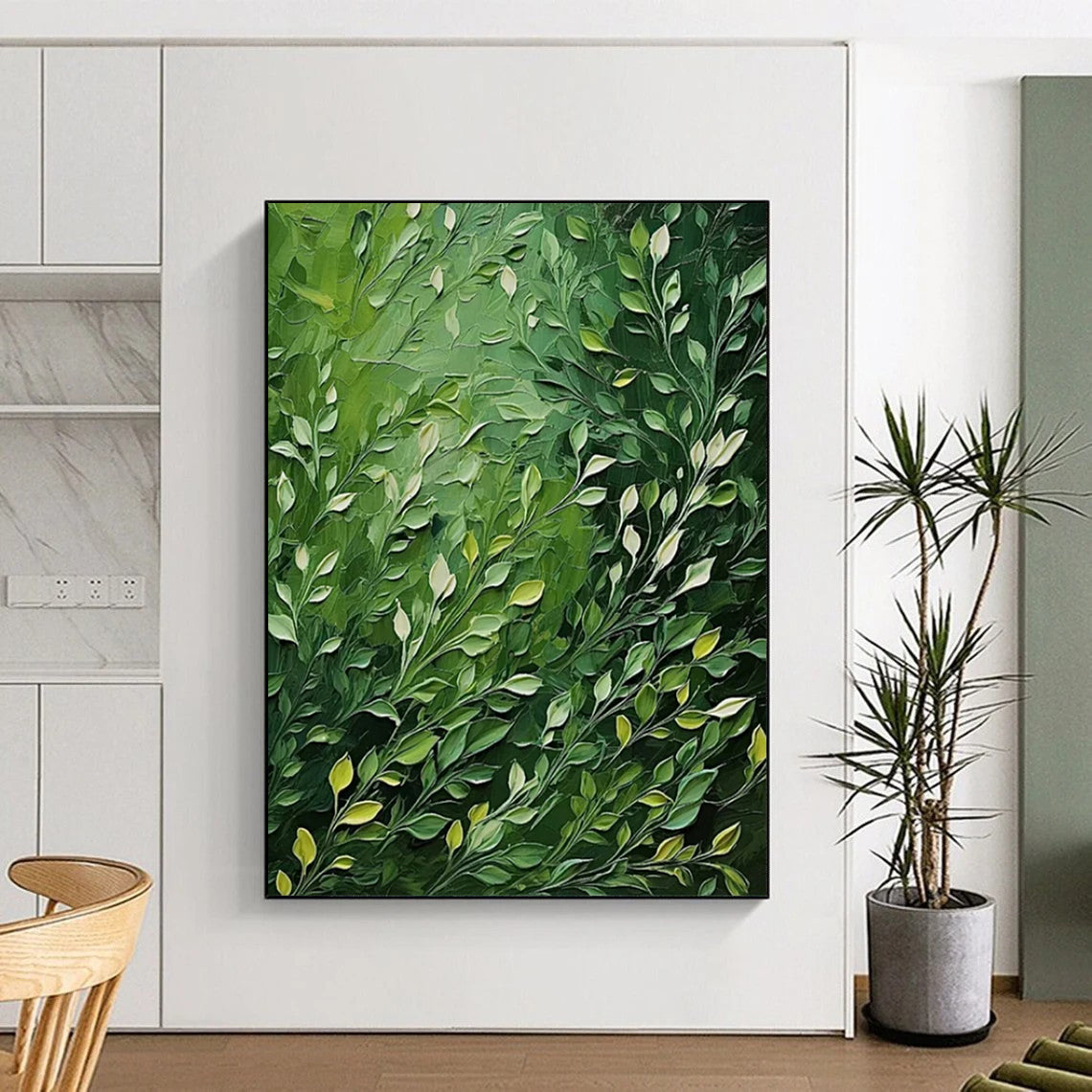 Green Leafy Impasto - Nature - Inspired Impasto Painting On Canvas CT2284