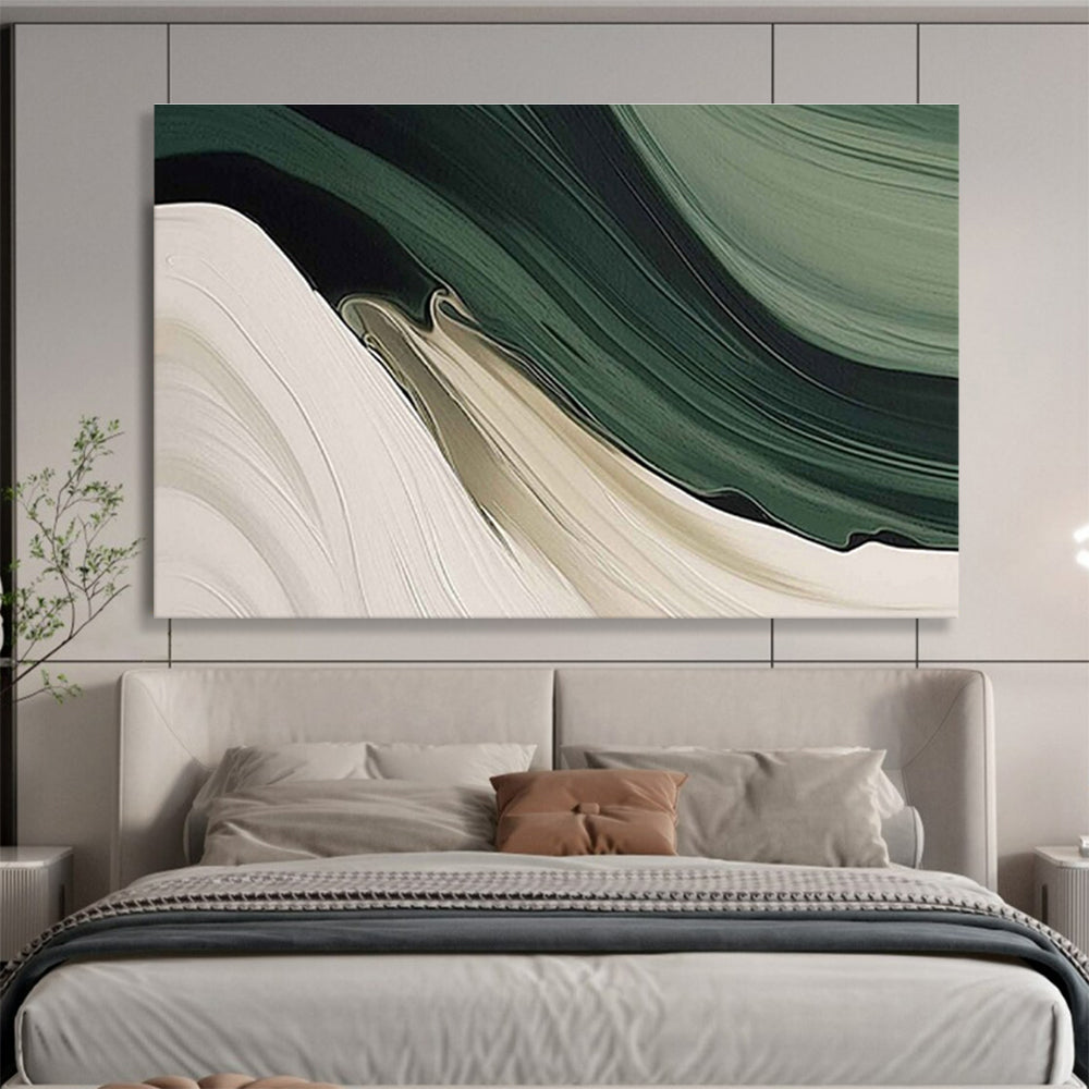 “Flowing Earth Tones” - Green, Beige, White Abstract Landscape Painting On Canvas DKH753