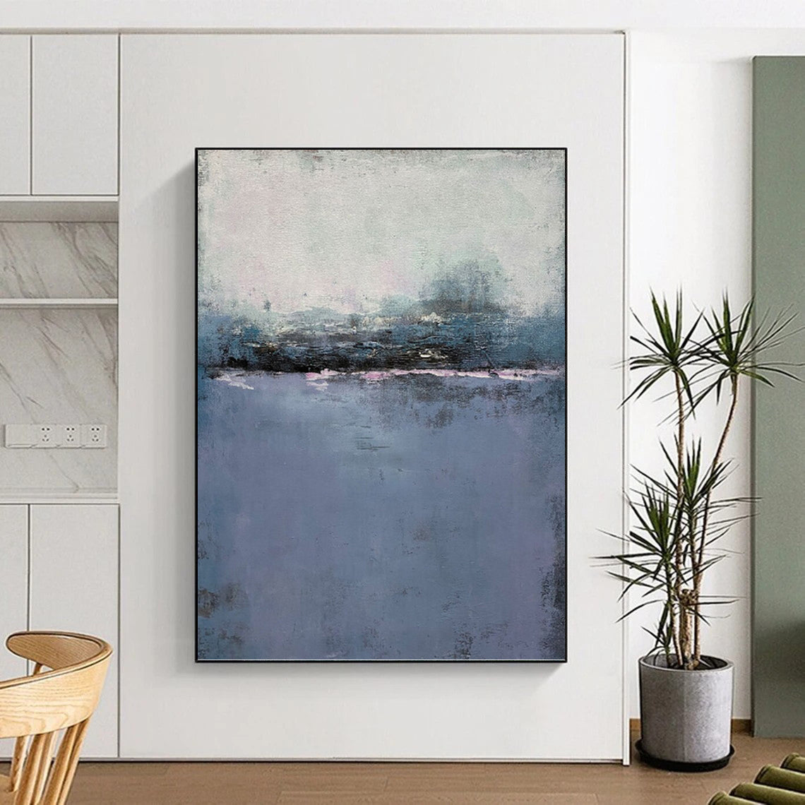 “Misty Purple & Gray Landscape” - Purple, Gray & Blue Abstract Landscape Painting On Canvas DKH1224