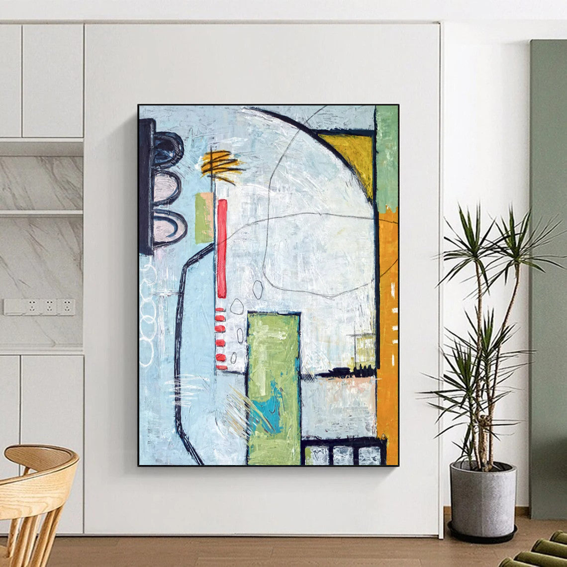 Urban Abstract with Traffic Light Motif - Blues, Greens, and Pops of Red Painting On Canvas CT2374