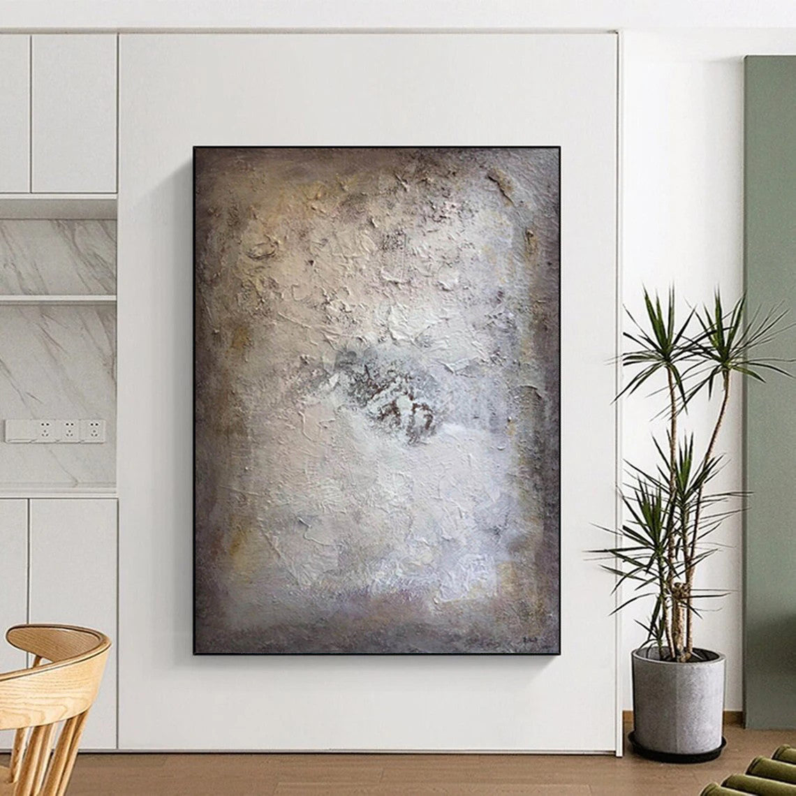 “Textured Neutral Abstract” - Beige, Gray Abstract Painting On Canvas DTP258