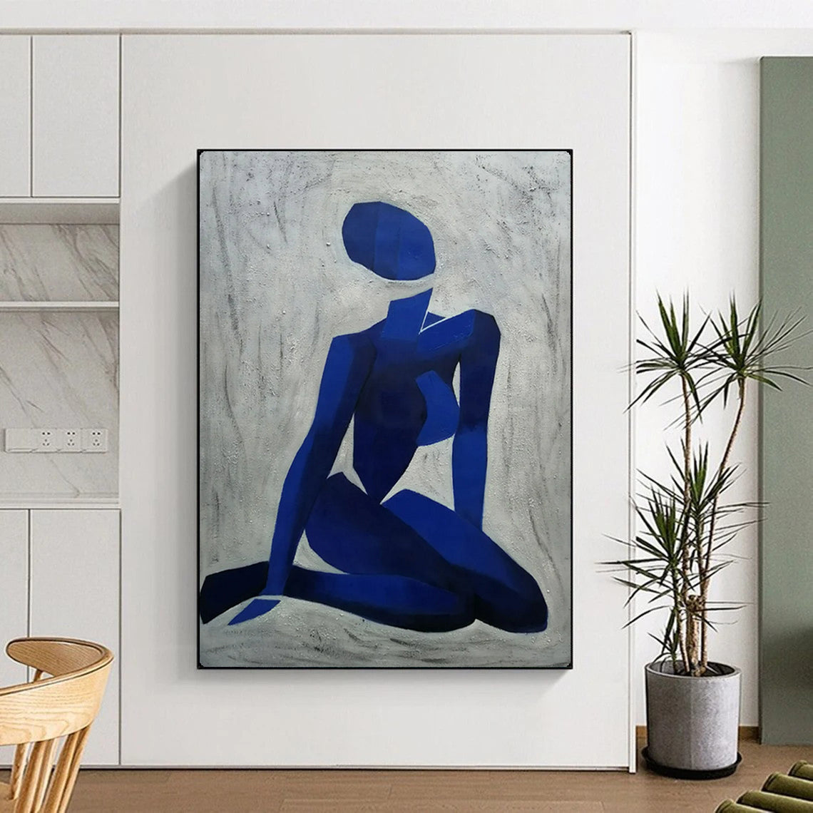 “Blue Abstract Figure” – Cubist - Inspired Oil Painting On Canvas CT2165