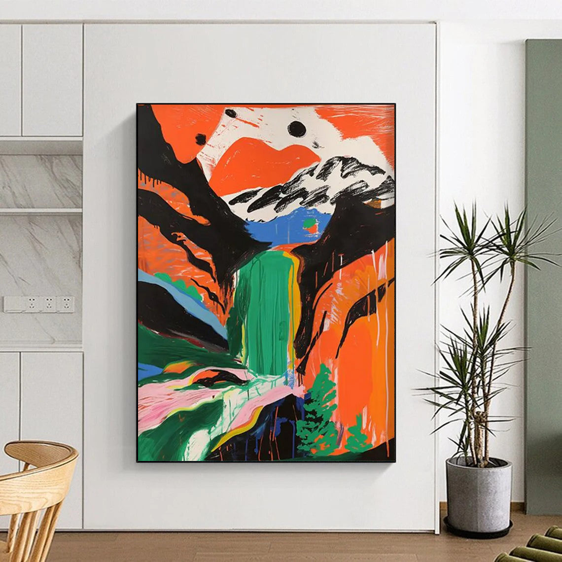 “Colorful Mountain Waterfall” - Abstract Landscape Painting On Canvas DTP105