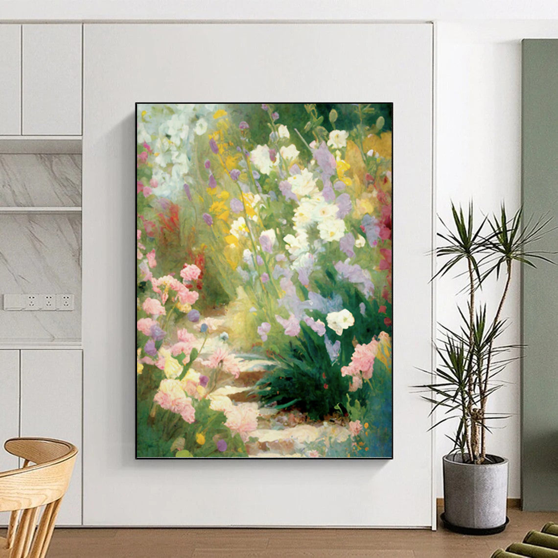 Colorful Flower Garden Path - Impressionistic Landscape Painting On Canvas DKH1356