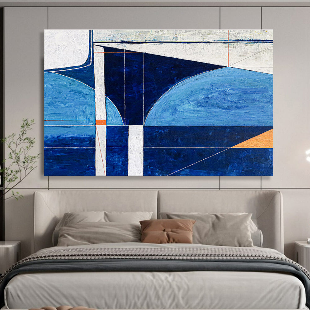 “Geometric Blue Abstraction” Abstract Geometric Painting On Canvas DKH540