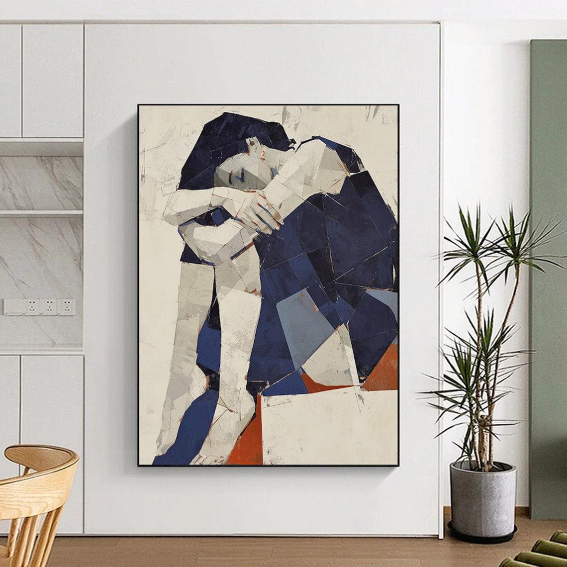 “Geometric Figure in Blue and White” - Cubist - Style Figure Painting CT1980