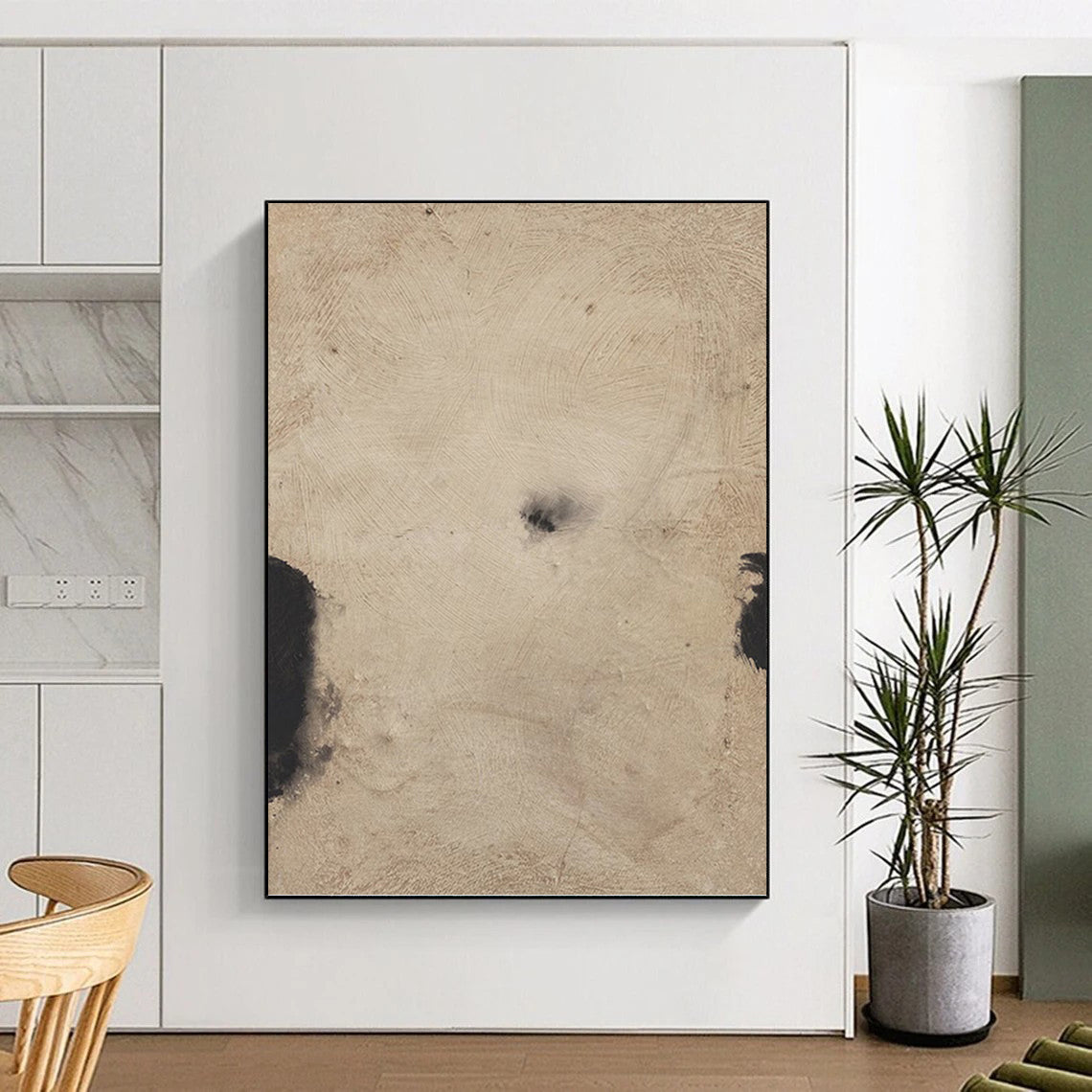 Ethereal Beige and Black Abstract - Abstract Painting On Canvas DKH1421