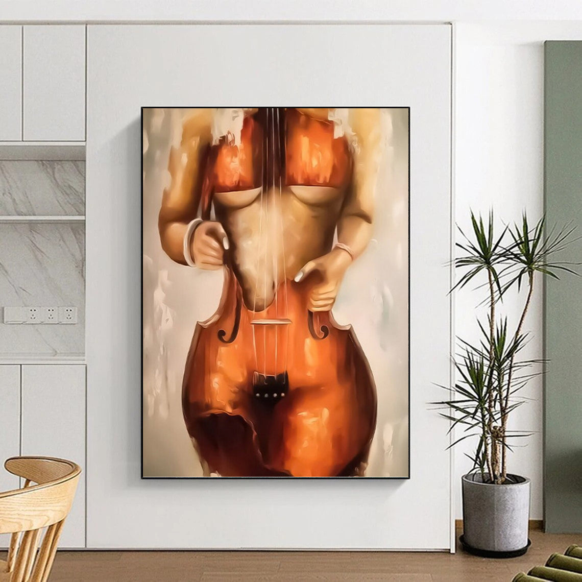 “Cello - Shaped Figure” - Surrealist Oil Painting On Canvas DKH1648