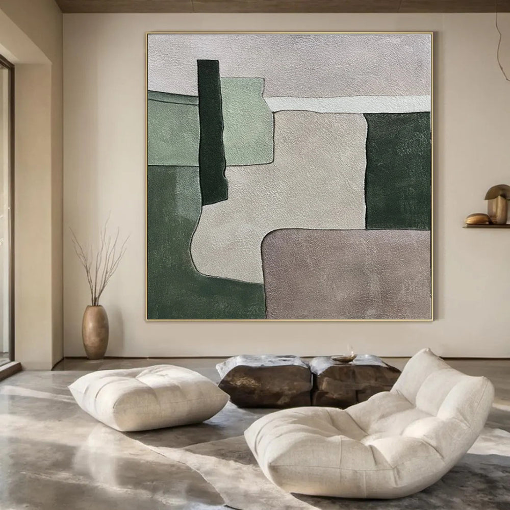 Muted Greens & Greys, Geometric Forms - "Soft Structure" - Abstract Acrylic Painting CT1434