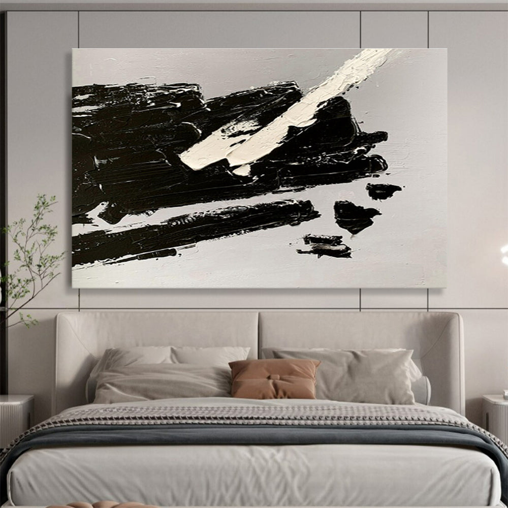 Black and White Textured Abstract Painting On Canvas DKH284