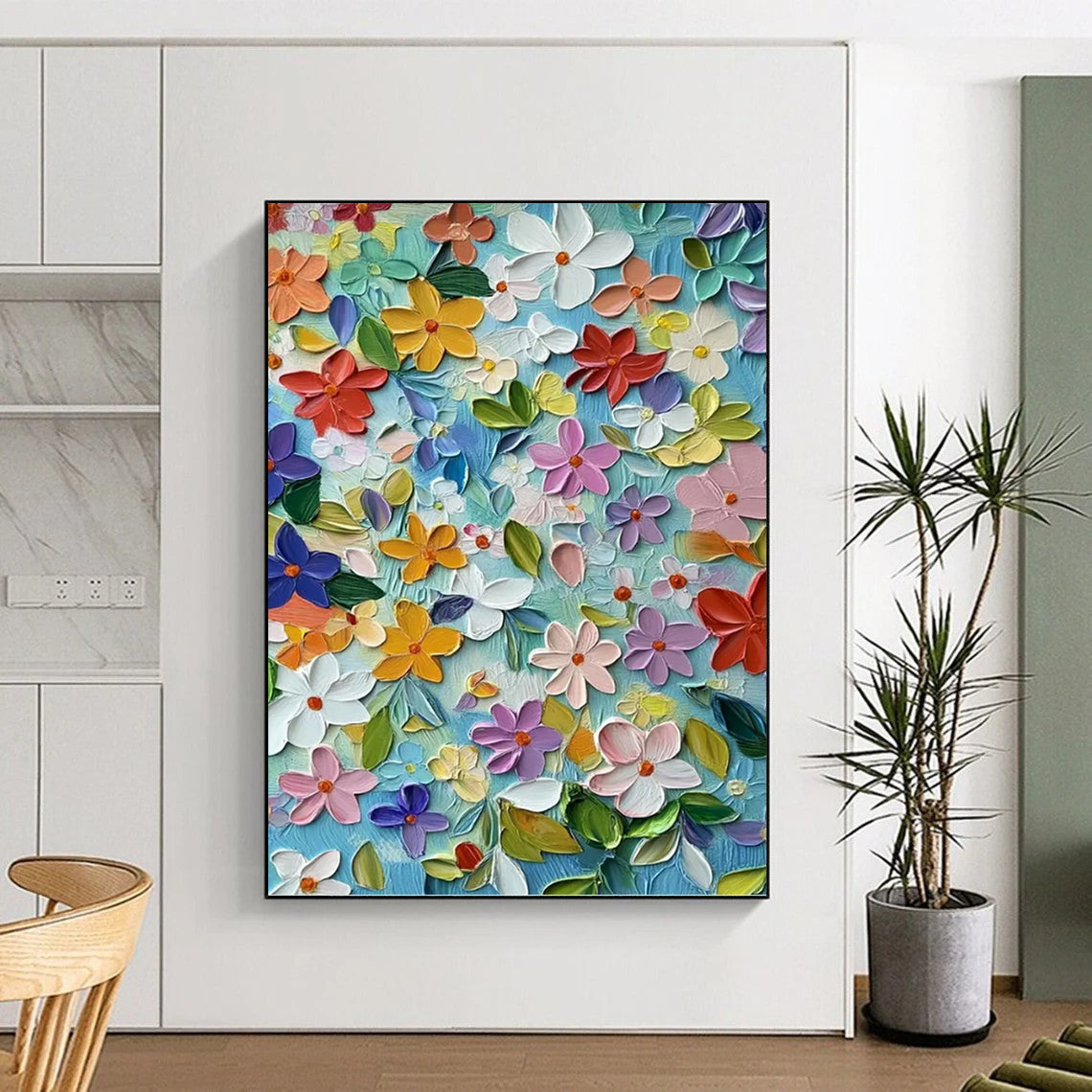 “3D Floral Burst” - Colorful 3D Flower Textured Painting On Canvas DKH1551