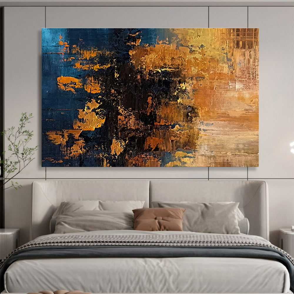 Blue and Gold Abstract Textures Richly Layered Metallic Abstract Painting On Canvas DKH267