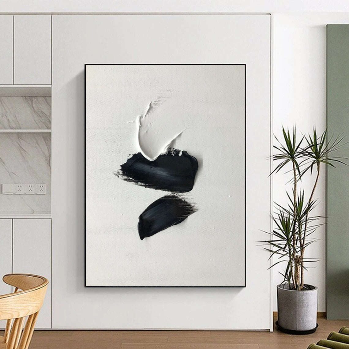 “Black - White Palette Strokes” - Minimalist Textured Painting On Canvas DKH1666