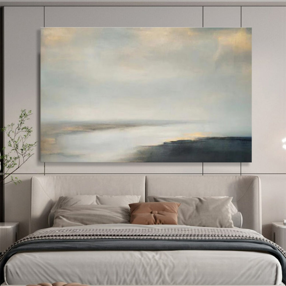 Soft Gray and Beige Seascapes “Foggy Morning Tide” Painting On Canvas DKH108