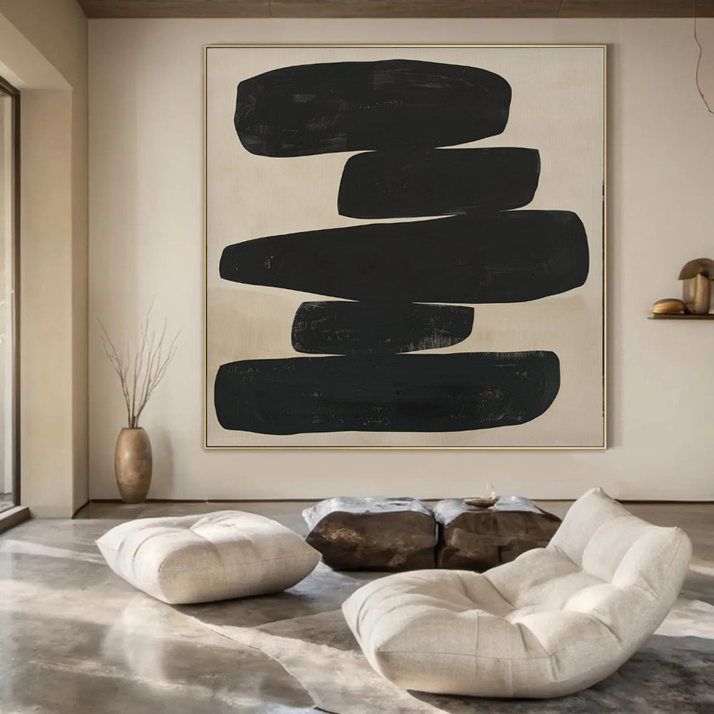 “Stacked Black Shapes” ,Abstract Geometric Acrylic Painting CT0936