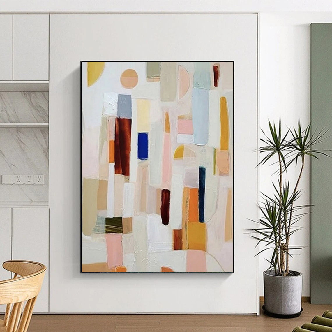“Pastel Geometric Collage” - Playful Abstract Painting On Canvas DKH1069