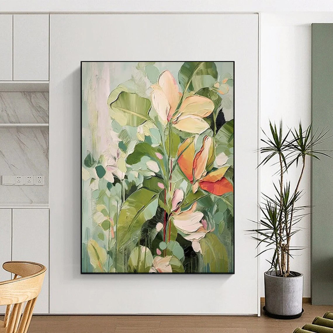 “Blush Blooms & Verdant Leaves” - Floral Acrylic on Canvas CT1873
