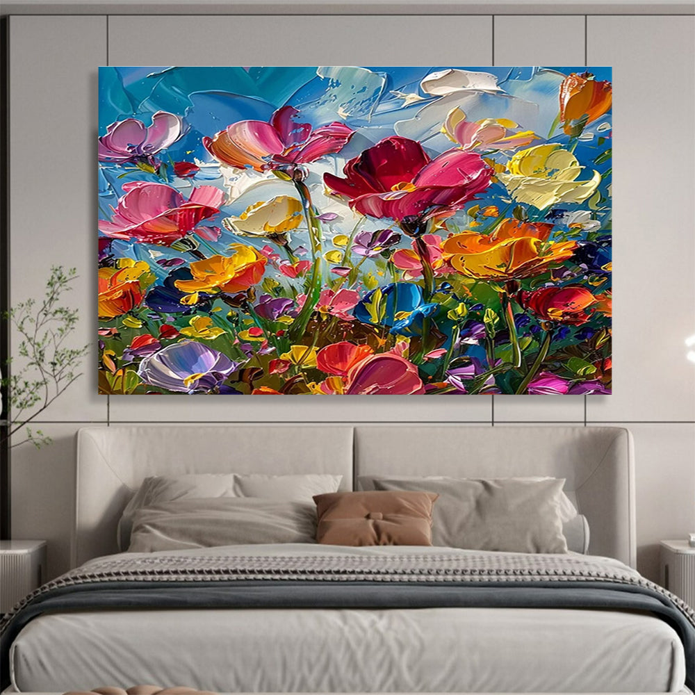 “Vibrant Impasto Flower Field” - Lively Floral Painting On Canvas DKH794