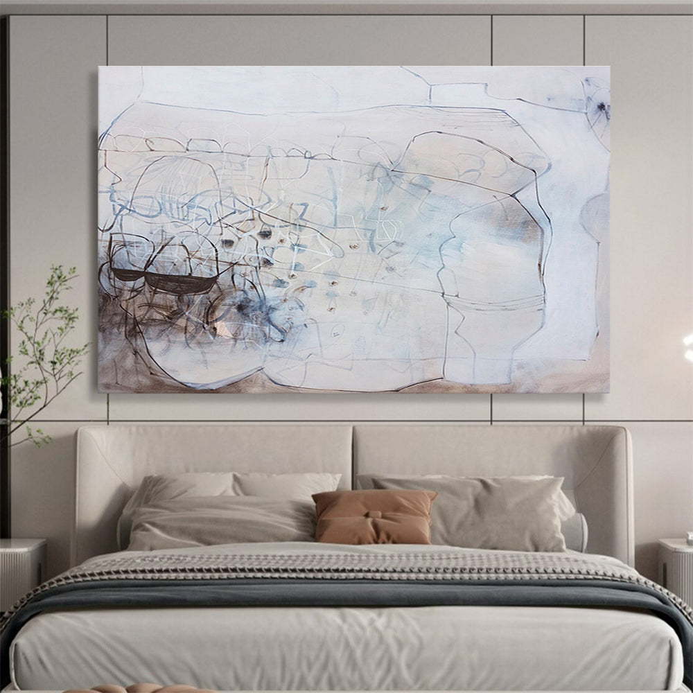 Monochrome Linear Abstract “Subtle Linear Story” Painting On Canvas DKH080
