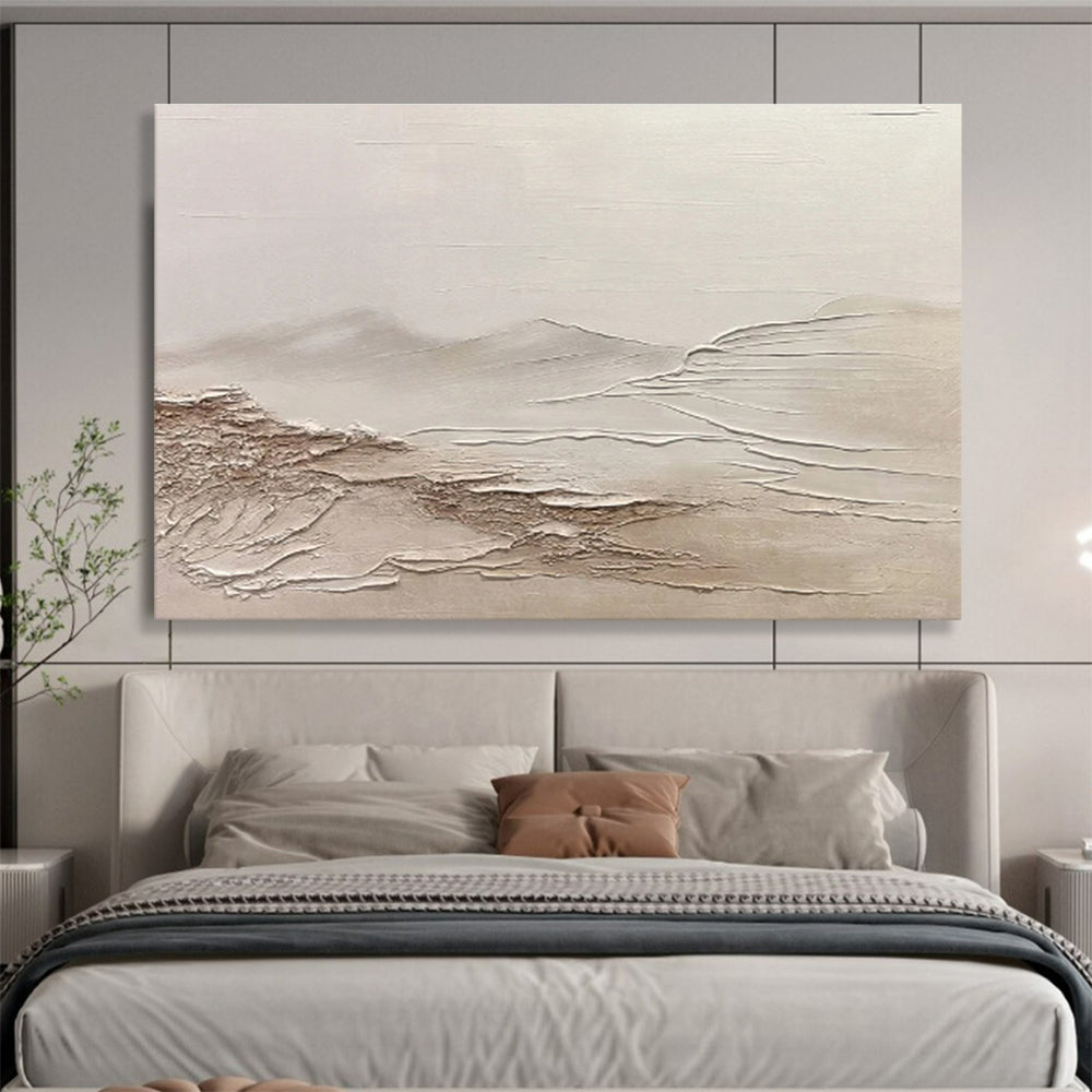 “Neutral Textured Landscape” Minimalist Impasto Painting On Canvas DKH465
