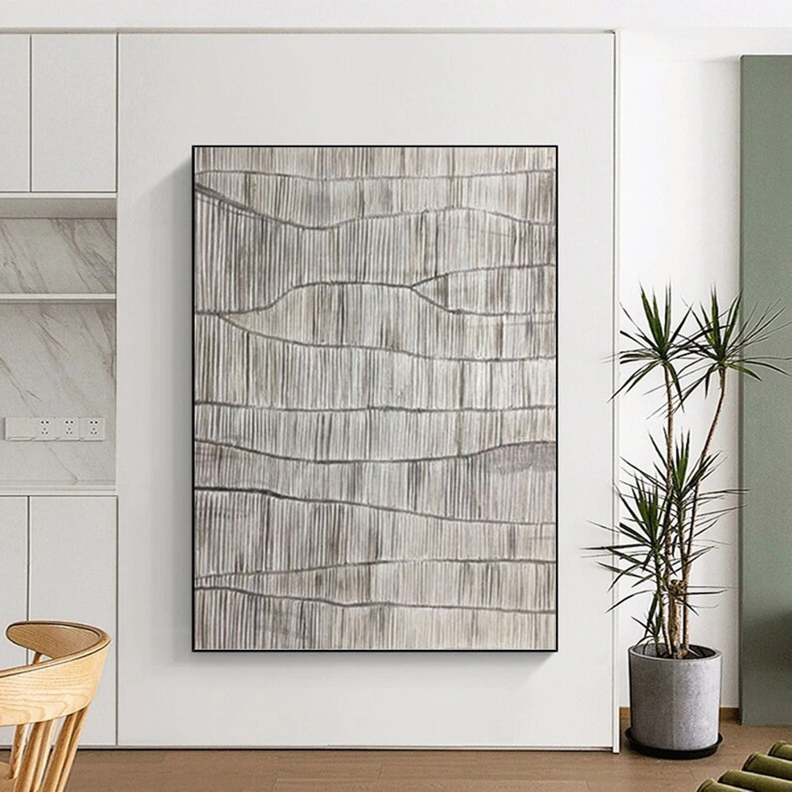 “Gray Textured Ridges” - Monochromatic Minimalist Line Drawing DKH1042