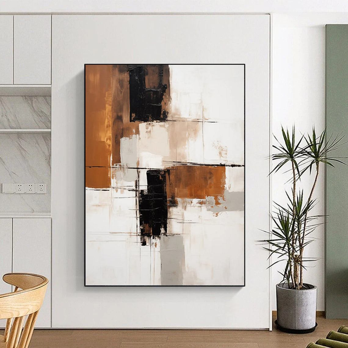 “Brown - Beige Geometric Abstraction” - Modernist Abstract Painting On Canvas DTP129