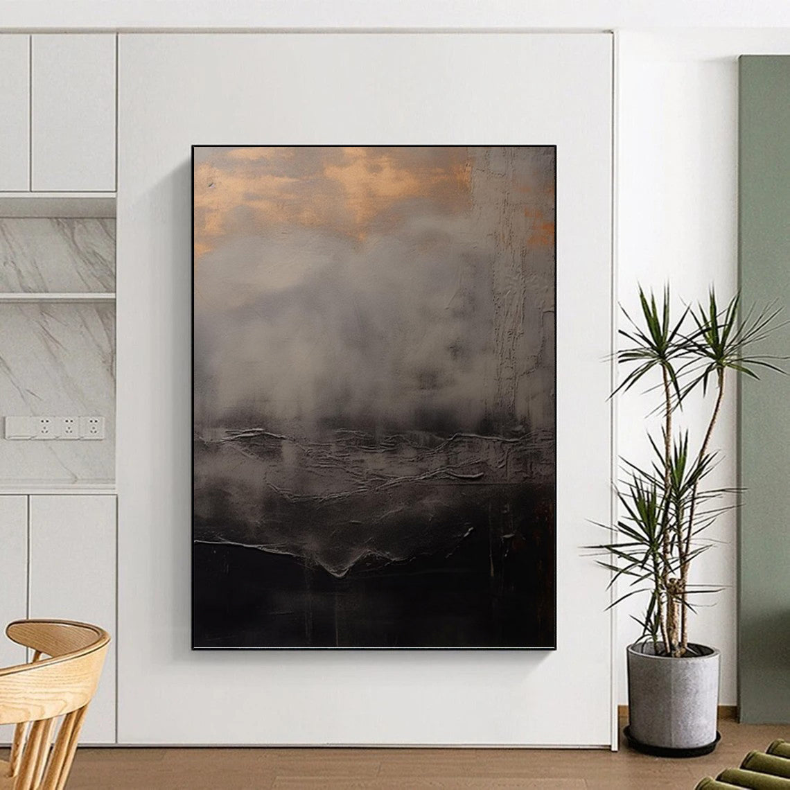 “Moody Gray Textured Landscape” - Atmospheric Abstract Painting On Canvas DKH1662