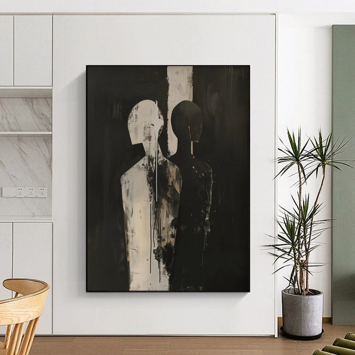 “Black and White Abstract Figures” - Modernist Acrylic Art CT1930