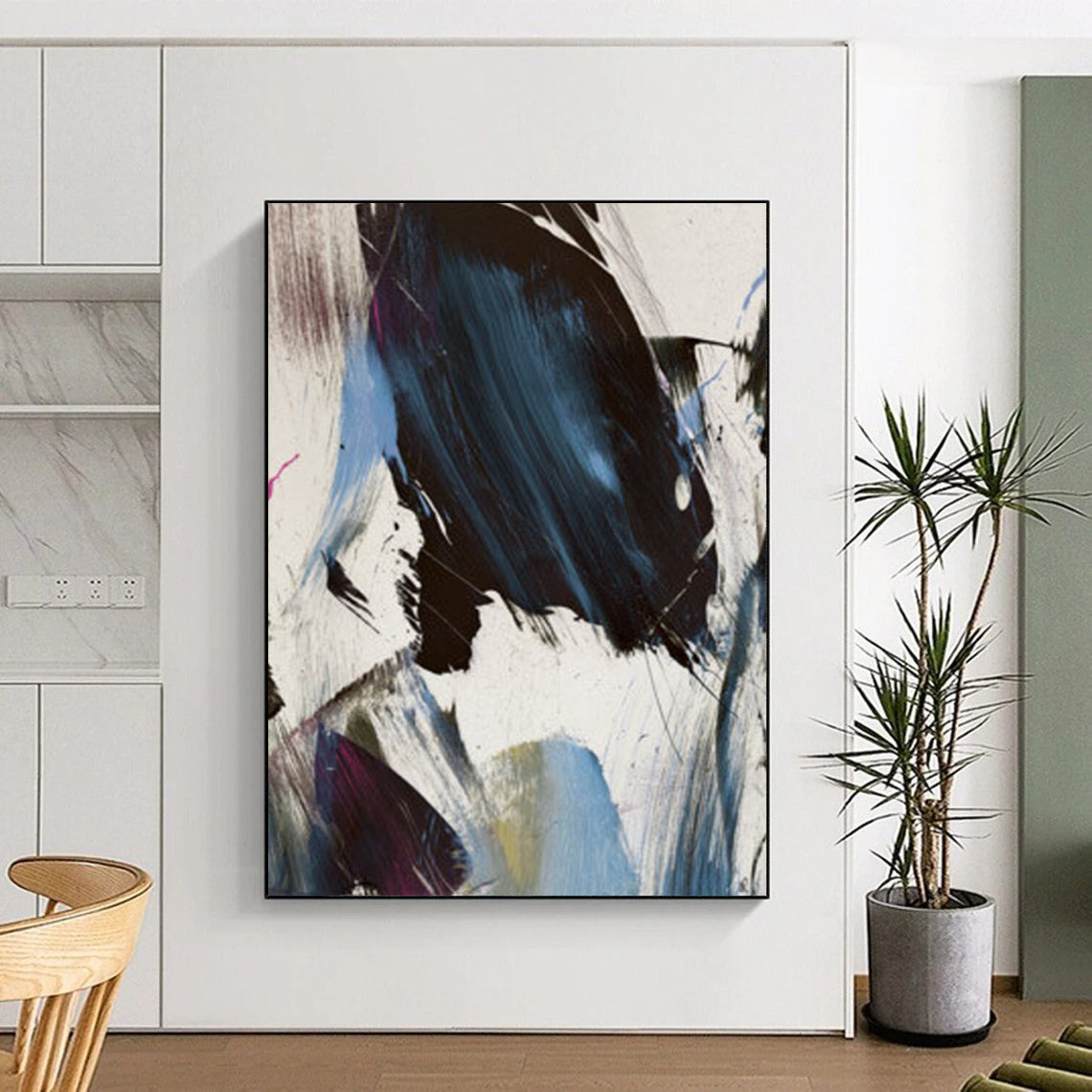 “Dynamic Black - Blue - Purple Abstract” - Abstract Expressionist Painting On Canvas DTP186