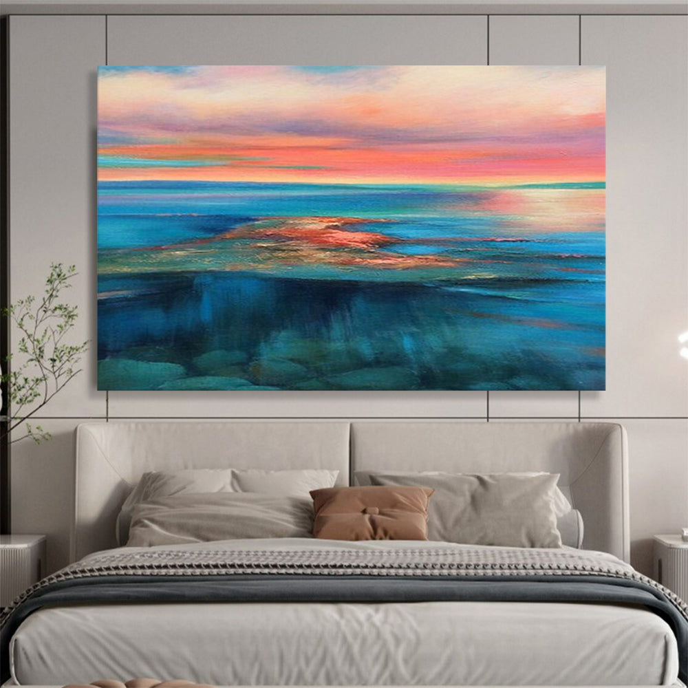 “Colorful, Vibrant Sunset Sea ‘Rainbow Horizon’” - Expressionist Seascape Painting On Canvas DLZ024
