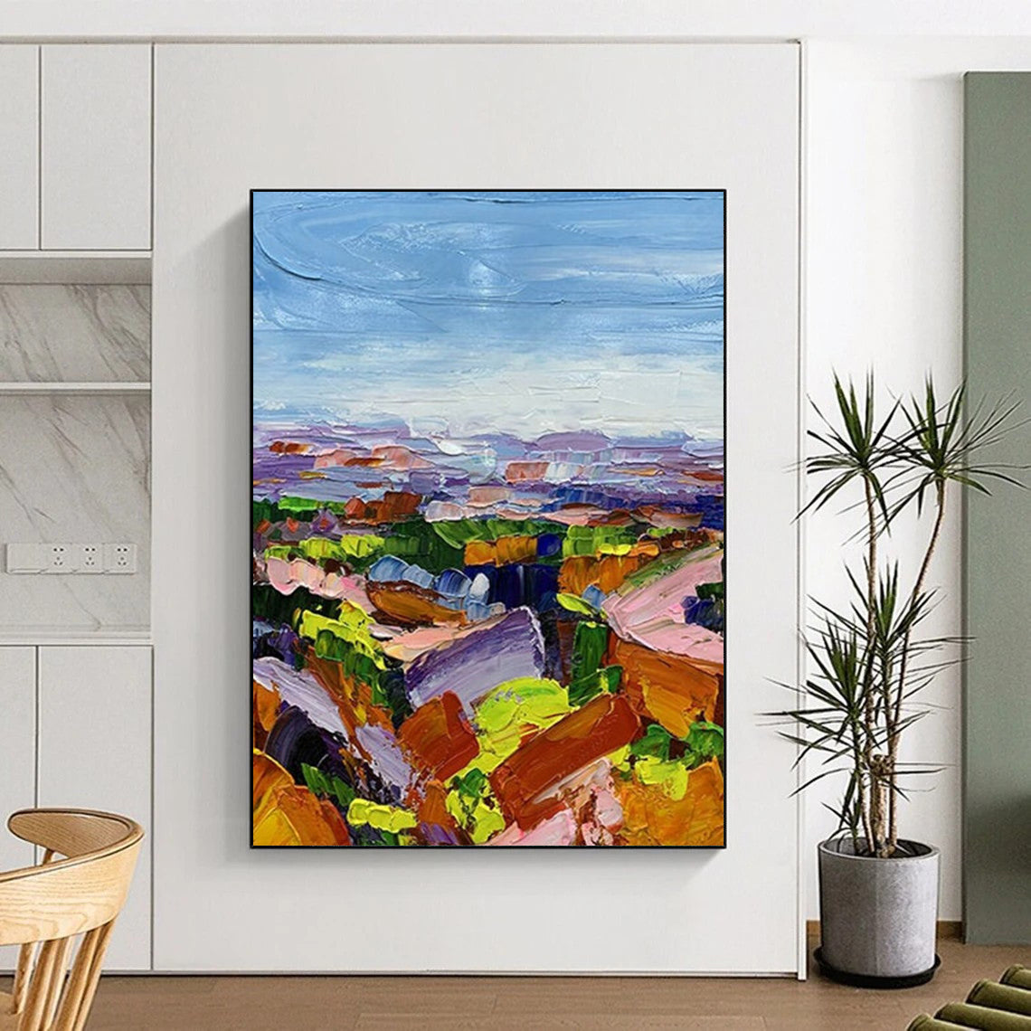 “Vibrant Landscape - Multicolor, Textured Rolling Hills” Painting On Canvas DTP276