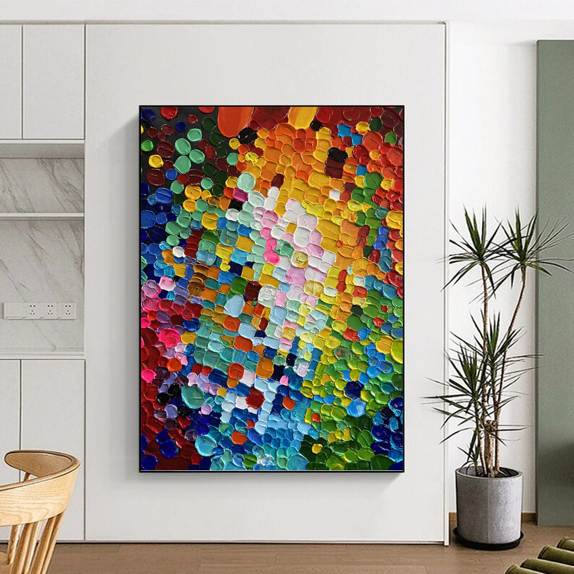 “Colorful Circular Abstraction” - Multicolor Circular Dots Abstract Painting On Canvas DKH1592