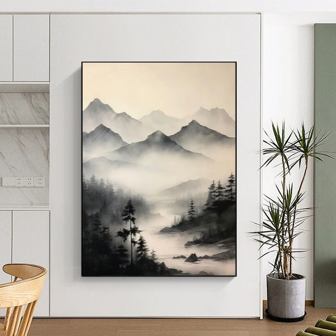 Ink Washed Mountains Gray White Traditional Chinese Landscape Painting CT1917