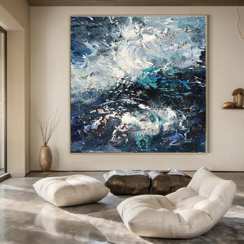 Dynamic Blue & White Textured Seascape - Impasto Seascape Acrylic On Canvas CT1351