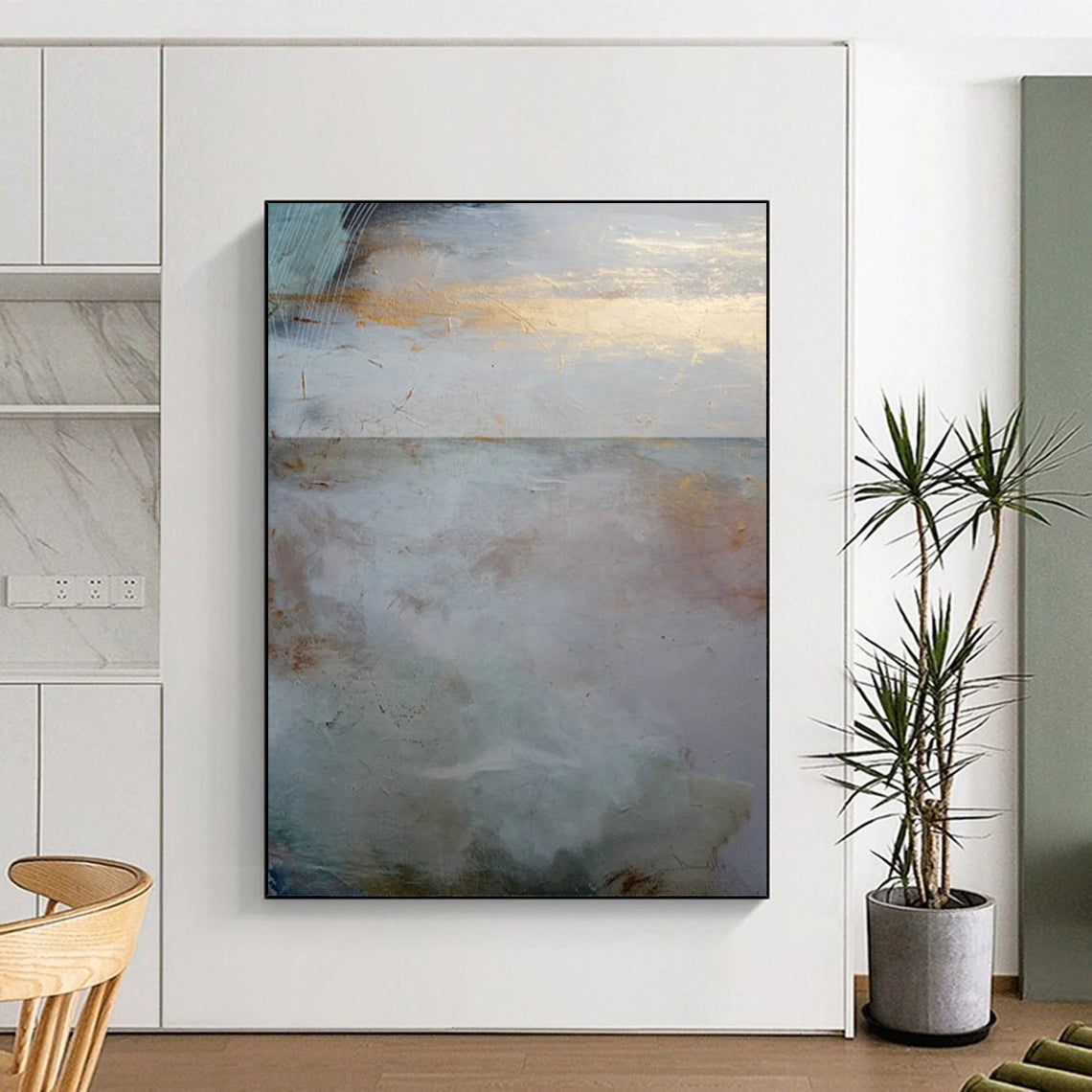 “Minimalist Coastal Horizon with Gold” - Abstract Landscape Painting On Canvas DTP173