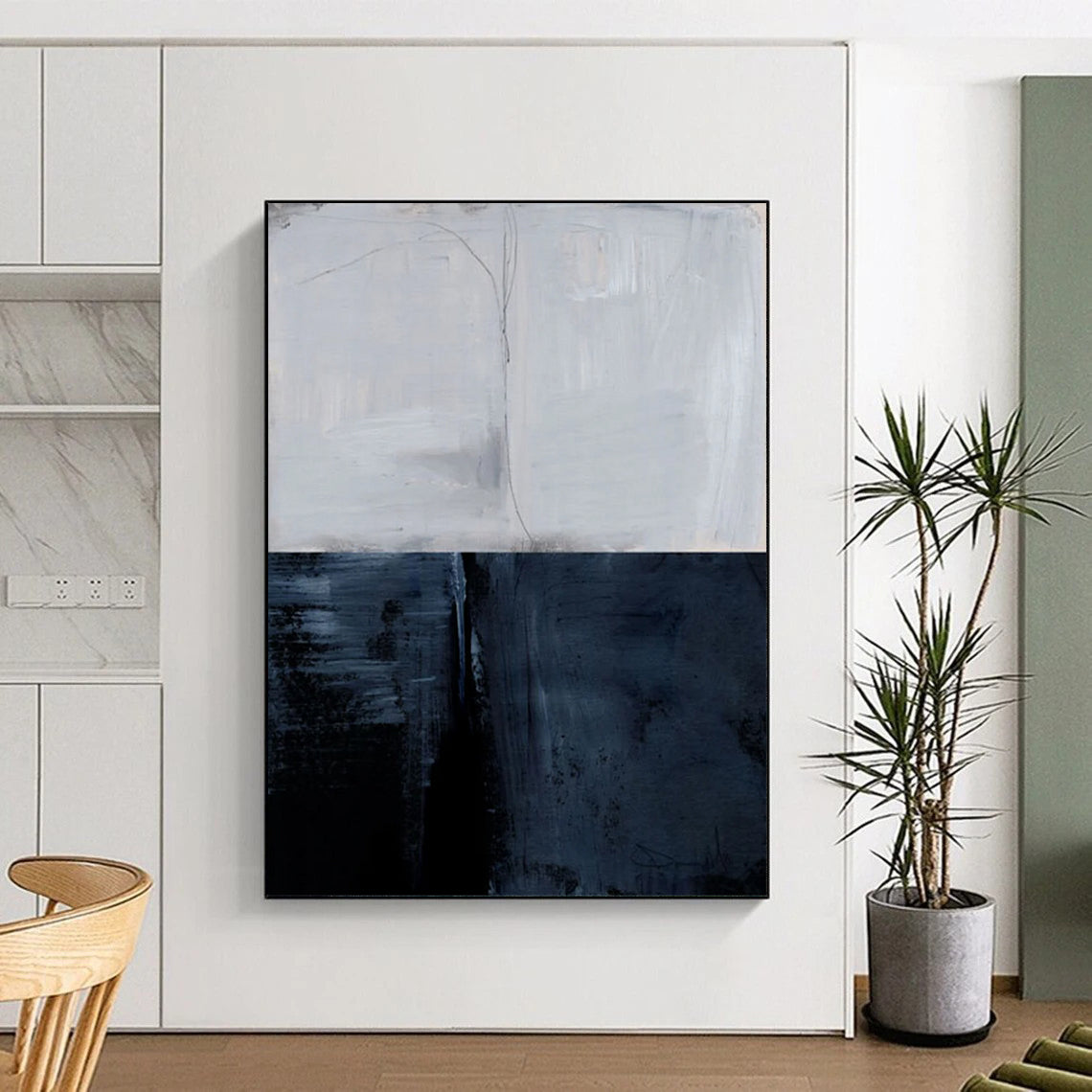“Dual - Toned Abstract Divide” - Gray and Black Abstract Painting On Canvas DTP206