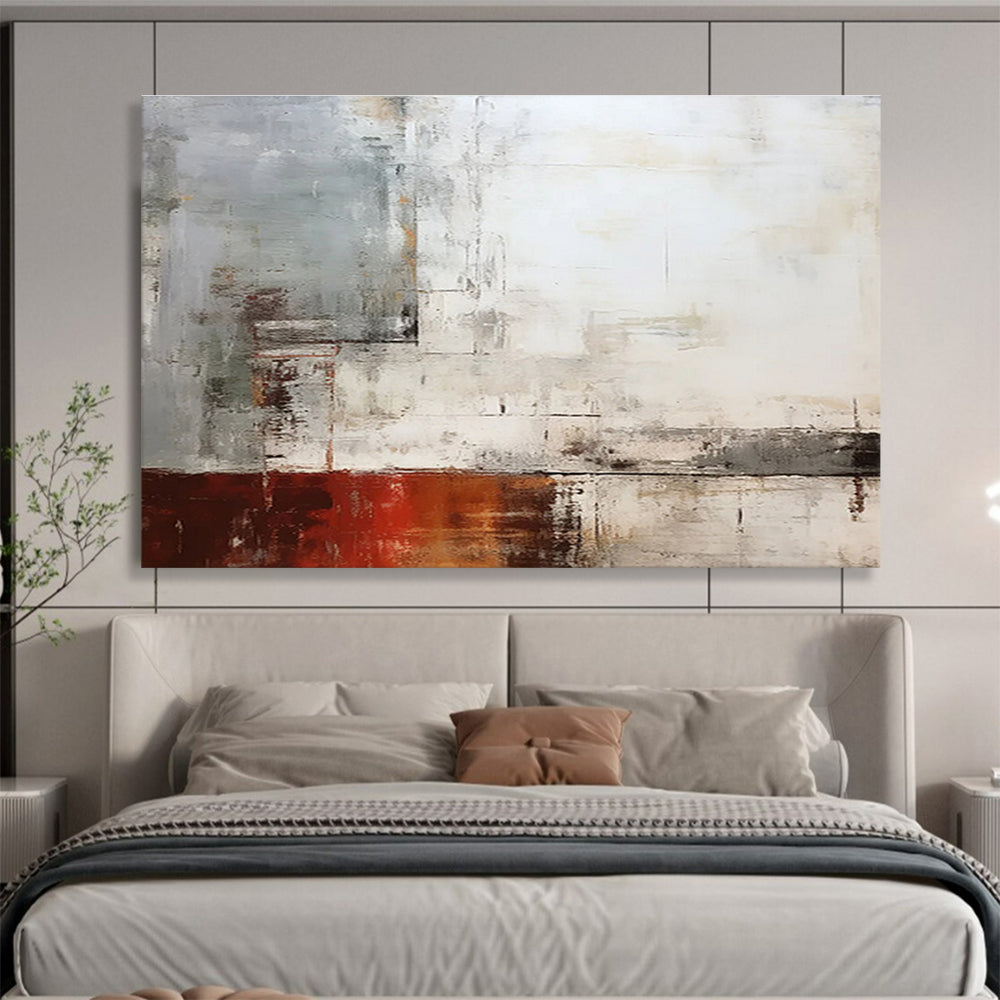 Neutral Abstract with Red Accent - Muted Tones and Subtle Layers Painting On Canvas DKH043