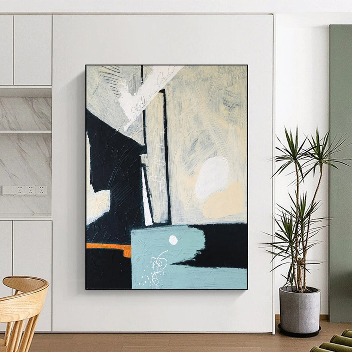 Neutral Tones Abstract - Blacks, Whites, and Subtle Pops Painting On Canvas CT2378