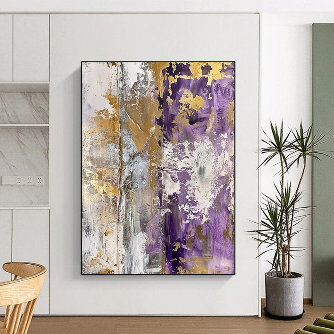 “Purple - Gold Textured Abstraction” - Textured Abstract Painting On Canvas DTP134