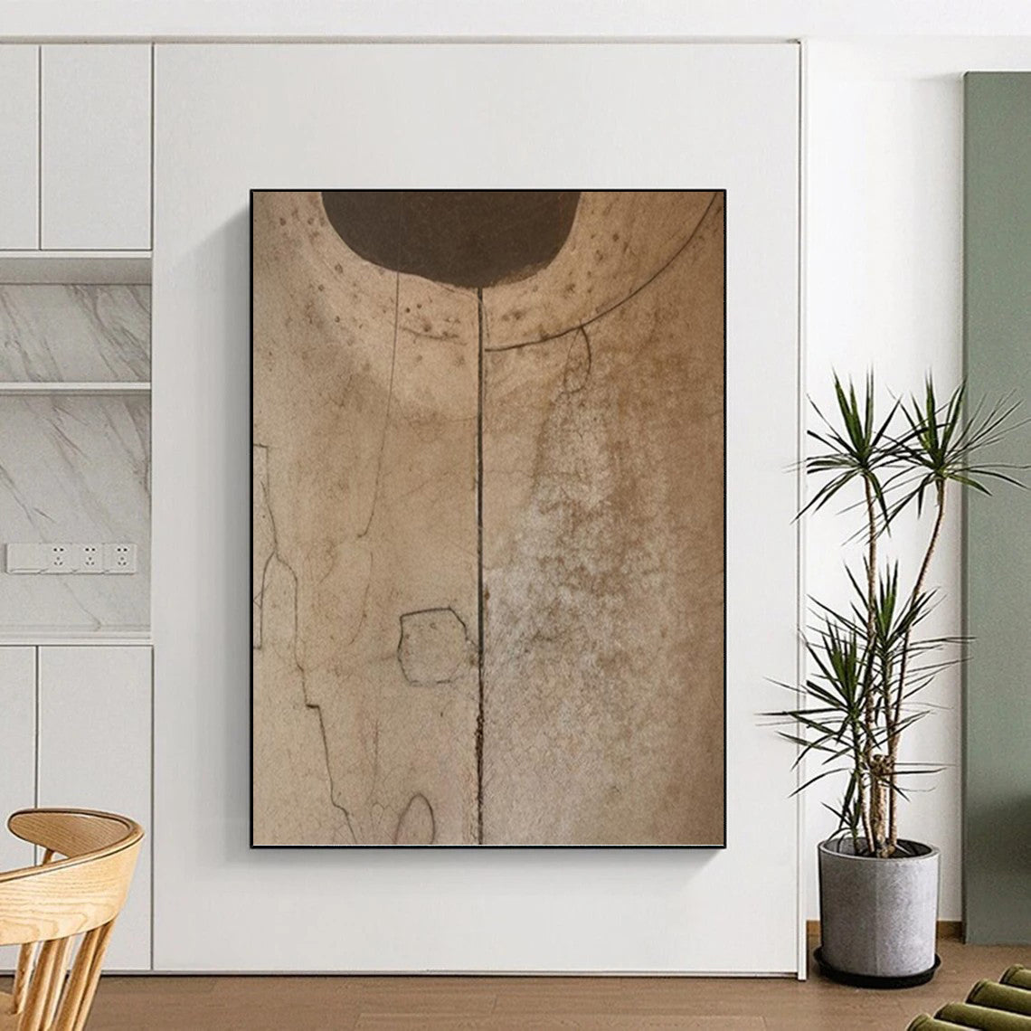 “Neutral Geometric Lines” - Minimalist Abstract Drawing Painting On Canvas DKH1660