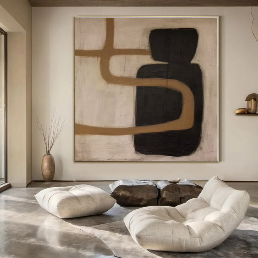 Black, Brown & Beige Shapes - Abstract Minimalist Acrylic On Canvas CT1301