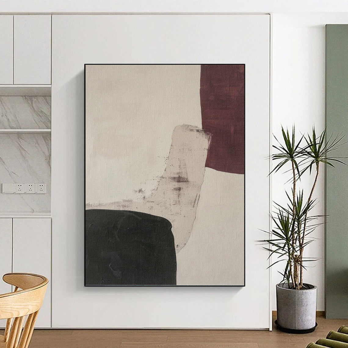 Beige, Burgundy & Black - Textured Blocks Painting On Canvas DKH1152